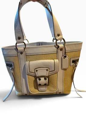 Coach White Leather and Raffia Handbag